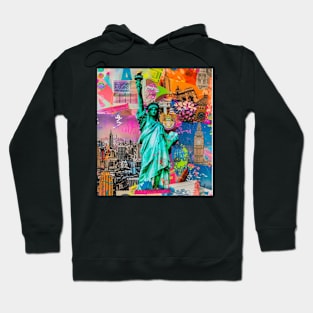 New York City Neon Collage Statue of Liberty NYC Big Apple Hoodie